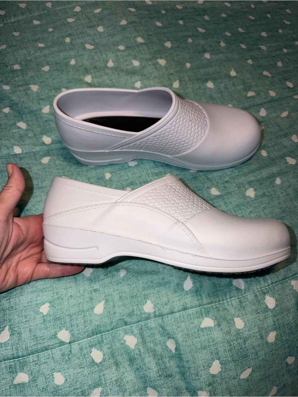 LANDAU Comfort Work Clog - White Slip-On Nursing Shoes. Size 10